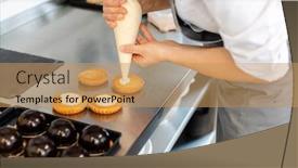  Presentation with pastry chef - Colorful slide deck enhanced with pastry-chef-using-icing-bag backdrop and a coral colored foreground