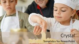  Presentation with pastry chef - Slide set consisting of pastry chef watching kids preparing background and a coral colored foreground