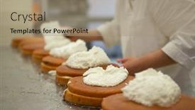  Presentation with pastry chef - PPT theme enhanced with pastry-chef-while-preparing-cakes background and a coral colored foreground