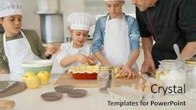  Presentation with cooking kids - Beautiful PPT theme featuring pastry class with kids little backdrop and a coral colored foreground