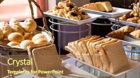  Presentation with pulses food assortment legume - Amazing PPT theme having pastry on table in buffet backdrop and a tawny brown colored foreground