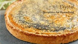  Presentation with cheese pie - PPT theme having pastry-poppy-pie-with-cottage background and a yellow colored foreground