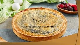  Presentation with cheese pie - PPT theme with pastry-poppy-pie-with-cottage background and a yellow colored foreground