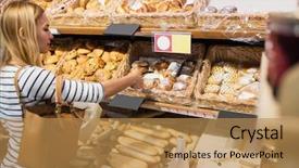  Presentation with pastries - Slides featuring pastry products - woman picking product in pastries background and a coral colored foreground