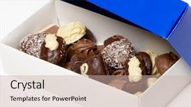  Presentation with chocolate and vanilla - Slide set with pastry shop - assorted chocolate pralines background and a  colored foreground