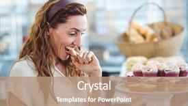  Presentation with bakery - Presentation theme consisting of pastry shop - astonished pretty woman looking background and a coral colored foreground