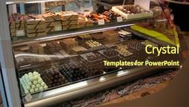  Presentation with evolution of chocolates - Audience pleasing slide deck consisting of pastry shop - chocolates in display window backdrop and a tawny brown colored foreground