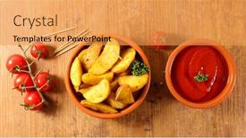  Presentation with potato - Amazing PPT theme having patatas-bravas-fried-potato backdrop and a yellow colored foreground