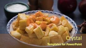  Presentation with spanish - Theme having patatas-bravas-spanish-fried-potato background and a tawny brown colored foreground
