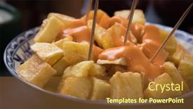  Presentation with tapas - Presentation design with patatas-bravas-spanish-fried-potato background and a tawny brown colored foreground
