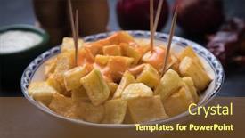  Presentation with tapas - Audience pleasing presentation theme consisting of patatas-bravas-spanish-fried-potato backdrop and a tawny brown colored foreground