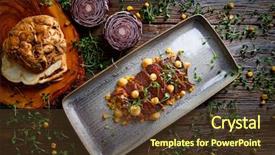  Presentation with beef meat soup - Colorful theme enhanced with patato - jacks beef with corn usa backdrop and a tawny brown colored foreground