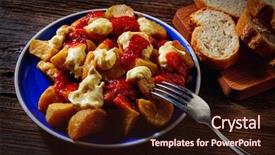  Presentation with potatoe - Presentation having patato - tapas patatas bravas potatoe fries background and a  colored foreground