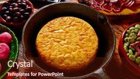  Presentation with tapas - Presentation theme with patato - tapas tortilla de patata potatoes background and a wine colored foreground