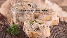  Presentation with spread - PPT theme with pate - bread with meat spread background and a  colored foreground