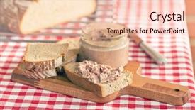  Presentation with checkered tablecloth - Presentation design consisting of pate with bread on checkered background and a  colored foreground