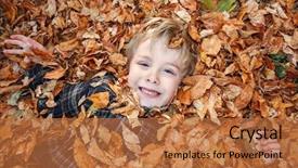  Presentation with fall leaves - Slide set featuring path ahead - cute young child laying buried background and a red colored foreground