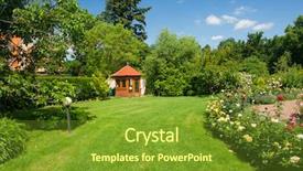  Presentation with brick - Slide deck with path and a small gazebo background and a tawny brown colored foreground