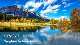 Presentation with banff national park - PPT theme consisting of path and yellowing aspens surround background and a teal colored foreground