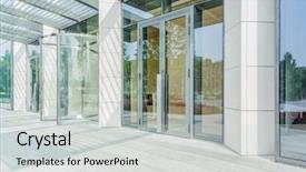  Presentation with modern building - Audience pleasing slides consisting of path door - empty brick floor with modern backdrop and a light gray colored foreground