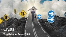  Presentation with forward - Slide deck featuring path forward - businessman in uncertainty concept background and a dark gray colored foreground