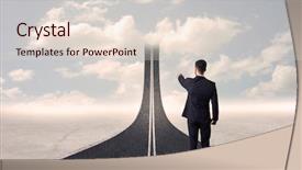  Presentation with road - PPT theme featuring path heaven - businessman looking at 3d road background and a lemonade colored foreground