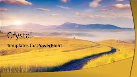  Presentation with scenery environment sunrise beam - Colorful presentation theme enhanced with path heaven - fantastic sunny hills under morning backdrop and a yellow colored foreground