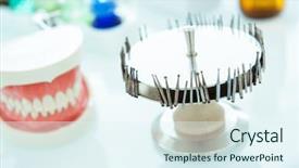  Presentation with jaw - Slide deck featuring path lab - jaw teeth model background and a sky blue colored foreground