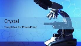  Presentation with microscope - Theme enhanced with path lab - microscope on table on blue background and a  colored foreground
