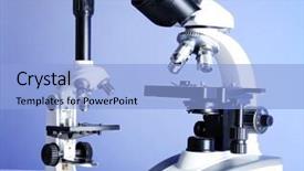  Presentation with color - PPT theme with path lab - microscopes on table on color background and a light blue colored foreground