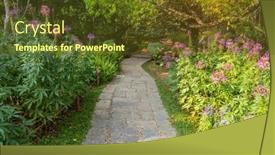  Presentation with leading through motivation - Cool new PPT theme with path-leading-through-a-flower backdrop and a tawny brown colored foreground