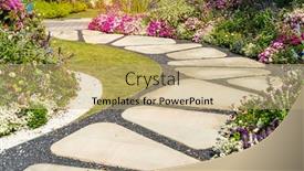  Presentation with garden - Audience pleasing slides consisting of path-leading-through-a-garden backdrop and a coral colored foreground