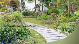  Presentation with path - PPT theme featuring path-leading-through-a-garden background and a yellow colored foreground