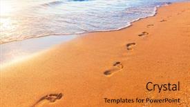  Presentation with footprints - PPT layouts featuring path ocean - beach wave and footprints background and a gold colored foreground