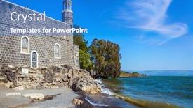  Presentation with sea galilee - Slide set having path-of-christian-pilgrims-christian background and a teal colored foreground