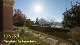  Presentation with villa - Colorful presentation design enhanced with path of old villa with panorama over lake backdrop and a tawny brown colored foreground