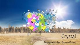  Presentation with path to god confusion - Amazing slide deck having path on grass with cityscape backdrop and a  colored foreground