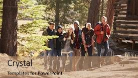  Presentation with cabin forest - PPT theme enhanced with path past a log cabin background and a coral colored foreground