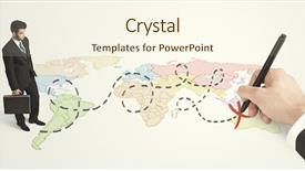  Presentation with route - PPT layouts consisting of path social media - businessman looking at map background and a cream colored foreground