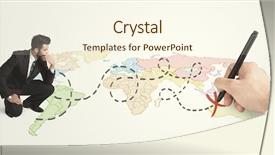  Presentation with gps map to route destination - Colorful presentation enhanced with path social media - businessman looking at map backdrop and a cream colored foreground