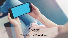  Presentation with cafe - Cool new presentation theme with path social media - woman using smartphone while sitting backdrop and a lemonade colored foreground