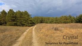 Presentation with pathway - Audience pleasing PPT theme consisting of pathway-across-meadow-in-spring backdrop and a coral colored foreground