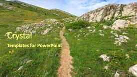  Presentation with green mountains - Presentation design featuring pathway in mountains among green background and a  colored foreground