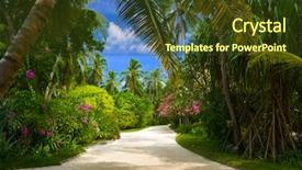  Presentation with pathway - Presentation theme featuring pathway in tropical park - abstract travel background background and a tawny brown colored foreground