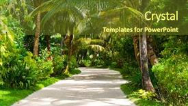  Presentation with pathway - Audience pleasing PPT theme consisting of jungle resort - pathway in tropical park backdrop and a tawny brown colored foreground