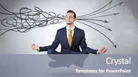  Presentation with patience - Amazing slides having patience - businessman levitates in yoga position backdrop and a gray colored foreground