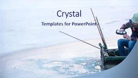  Presentation with winter river - PPT theme featuring patience - old fisherman fishing in frozen background and a sky blue colored foreground