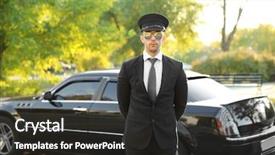  Presentation with patience - Beautiful theme featuring patience - young chauffeur standing near luxury backdrop and a dark gray colored foreground
