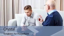  Presentation with patience - Presentation theme with patience - young man on reception background and a teal colored foreground