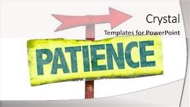  Presentation with patience - Colorful presentation theme enhanced with patience sign isolated on white backdrop and a sky blue colored foreground